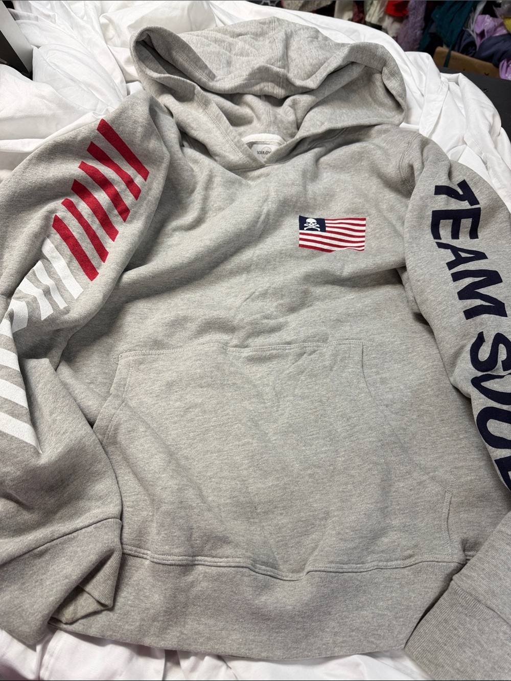 soulcycle Gray Team Soul  Hooded Sweatshirt with Red & Navy Accents size XL